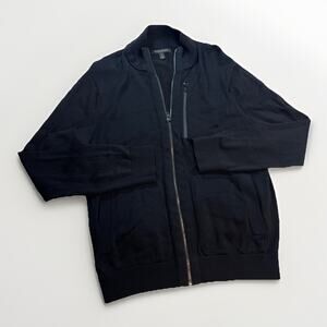 Banana Republic Men’s Mock Neck Heavy Black Knit Zipup Sweater With Zipper